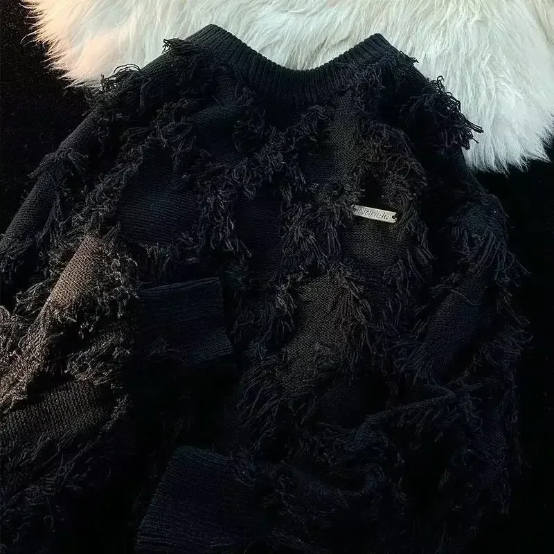 Fashion Vintage Tassel Fringe Couple Paragraph Sweater Fall And Winter Harajuku Men's And Women's Knitwear Top Clothing Y2k