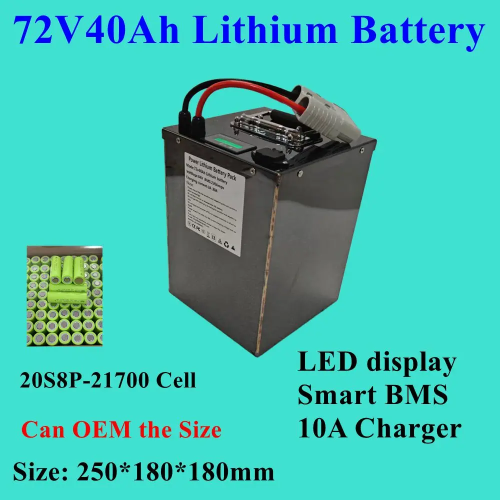 

20S8P-21700 Cells 72V40Ah E-bike Batterie Lithium ion BMS Bluetooth, for E-bike Scooter Moto,5000/3000W/14KW/20KW + Charger
