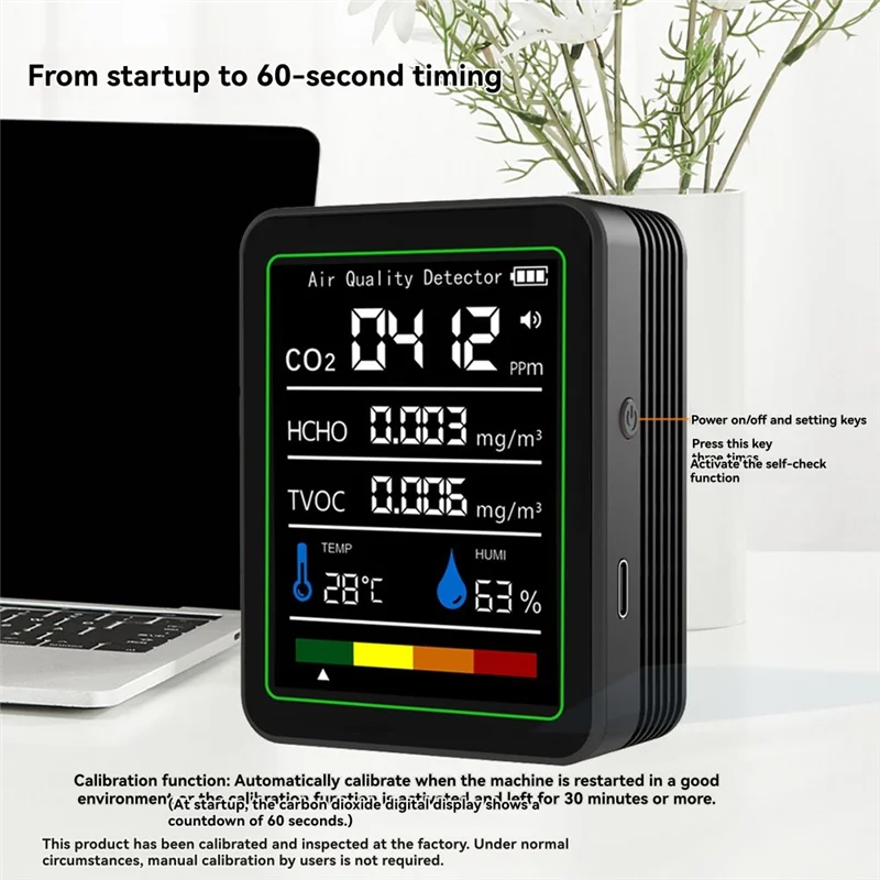 ELECT-TVOC HCHO كاشف MT05 داخلي مراقبة جودة الهواء USB قابلة للشحن CO2 متر جهاز قياس درجة الحرارة والرطوبة CO2 كاشف Bla