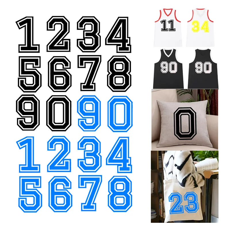 Black and white numbers 0-9 Iron on patches heat transfer stickers DIY printing for clothes Jersey Flex fusible transfer