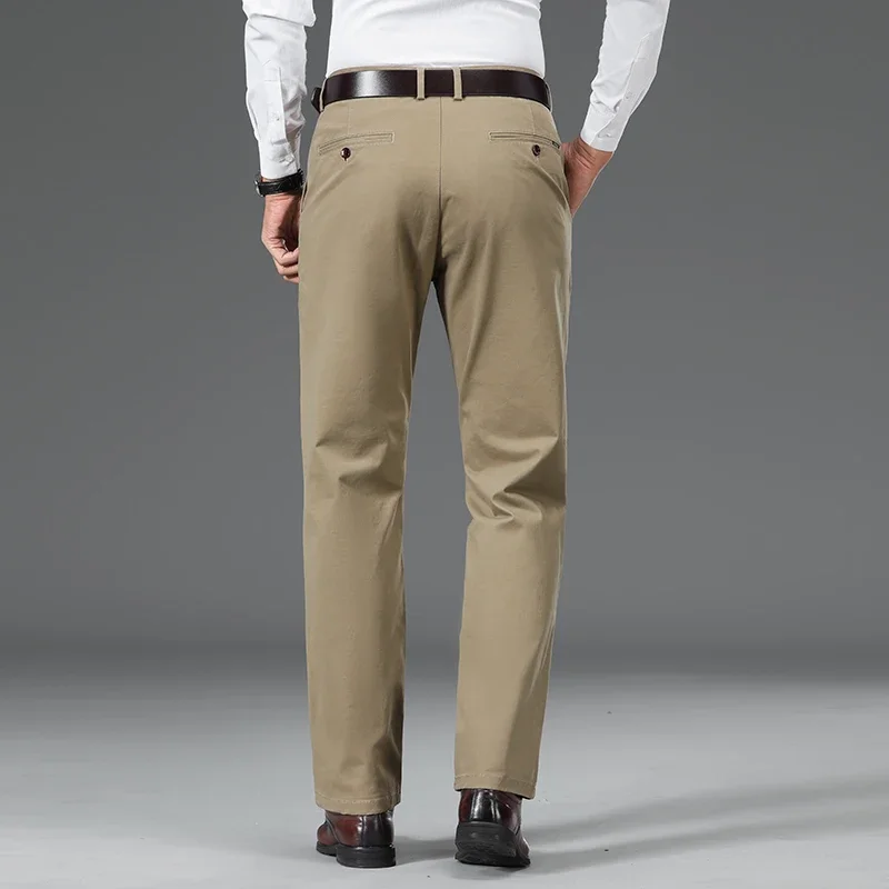 97.8% القطن سراويل تقليدية للرجال كلاسيكي مستقيم فضفاض منتصف العمر الأعمال مكتب البدلة بنطلون مريح مطاطا حك السراويل #3