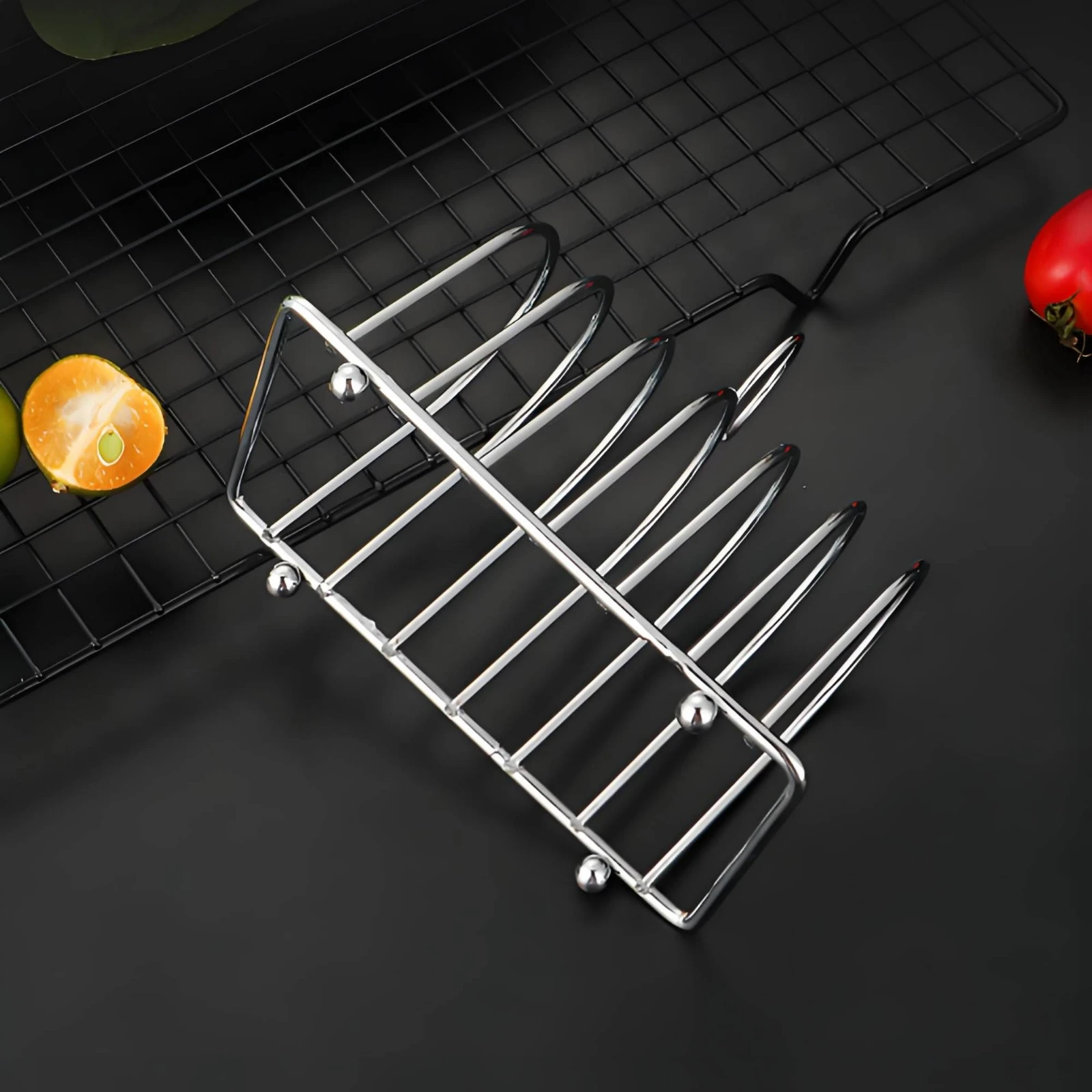 Fotografia 6: Suporte para Torradas com Alça Prateada, Suporte para Torradas com Alça em Loop, Fácil de Limpar, Seguro para Lava-Louças, para Cozinha e Bancada