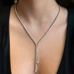 Stonefans Simple Fine Chain Rhinestone Necklace Long Triangle Tassel Single Layer Fashion Choker Designer Jewelry Accessories