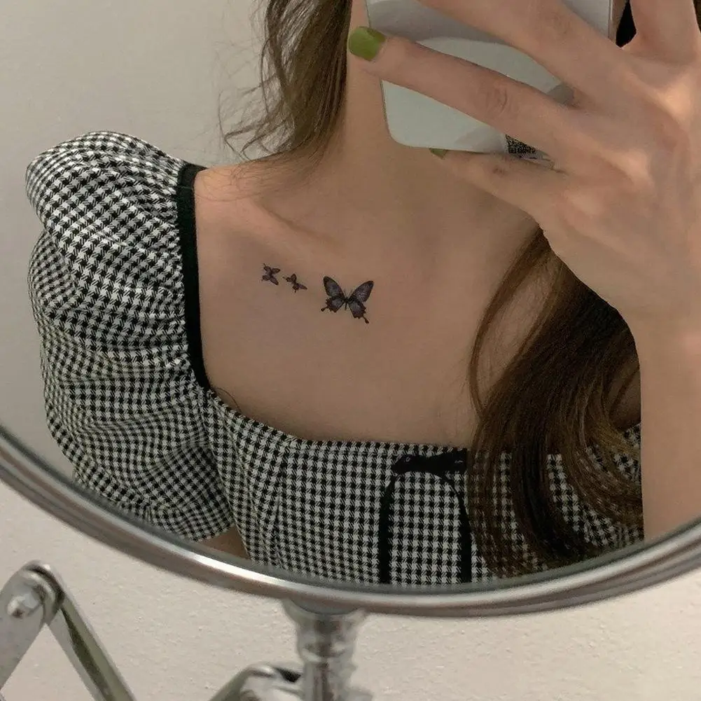 Sexy Clavicle Tattoo Sticker Blue 3d Pattern Men Women Body Stickers Tattoo Free Tattoo Waterproof Ship Art Temporary Dispo Q3u9