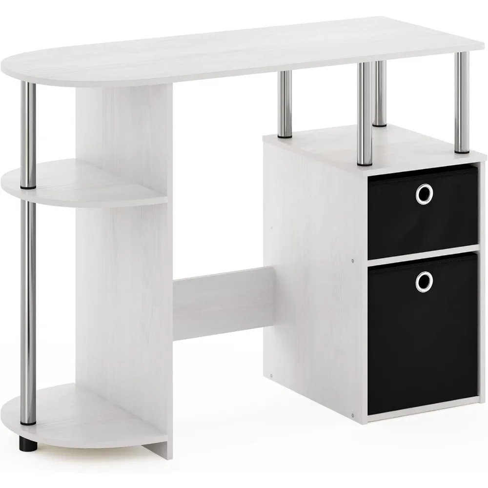 Elegant White Oak and Chrome Finish Study Desk with Black Accents