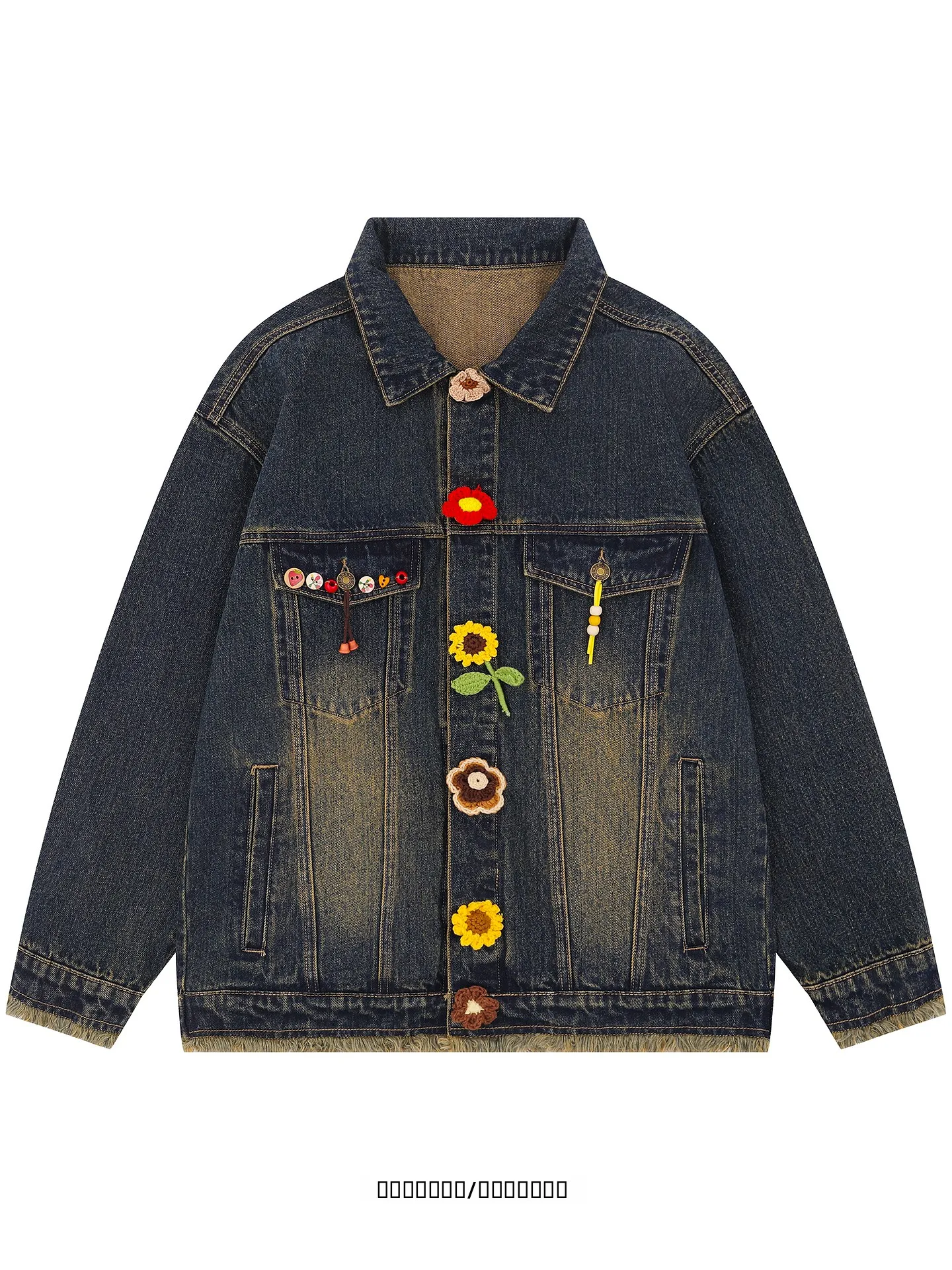 

Винтажная джинсовая куртка свободного кроя для молодежи, осенне-зимняя, хлопковая, с длинными рукавами, с цветочным принтом, верхняя одежда