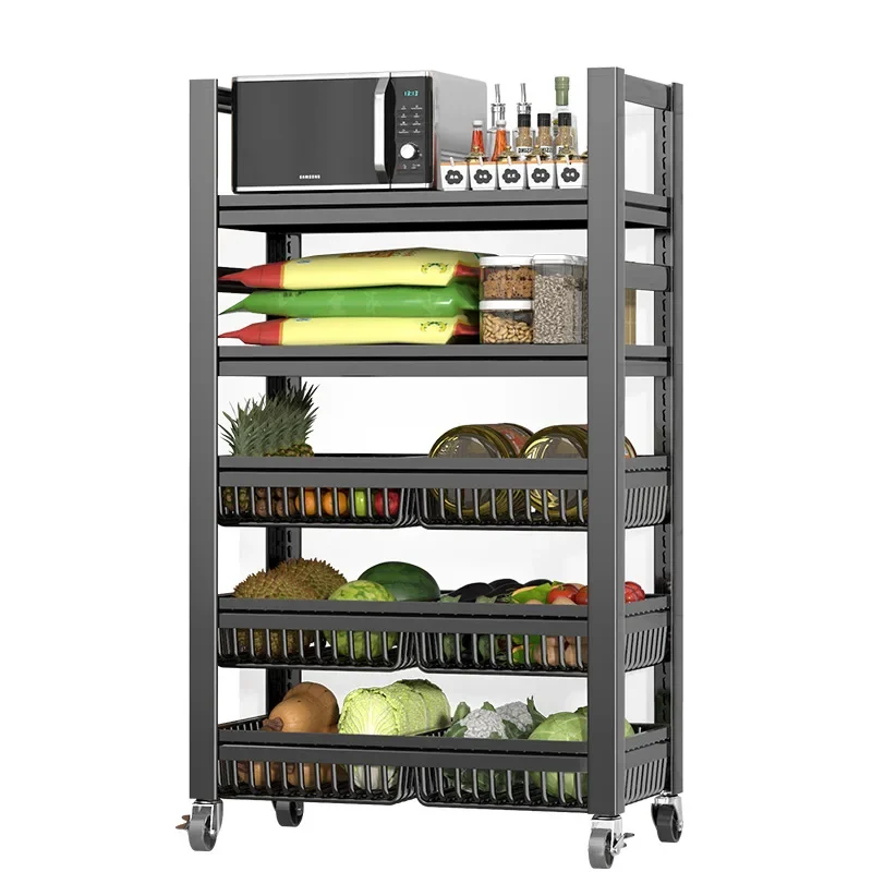 Kitchen basket storage rack, multifunctional adjustable pot holder, microwave oven, floor to floor, multi-layer fruit and vegeta