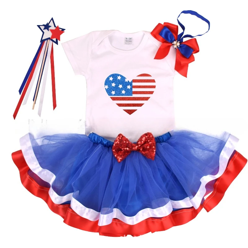 Independence Day Newborn Clothes Set American Themed Printed Onesie Romper Fairy Wand Accessory for Baby Holiday Photo Outfit