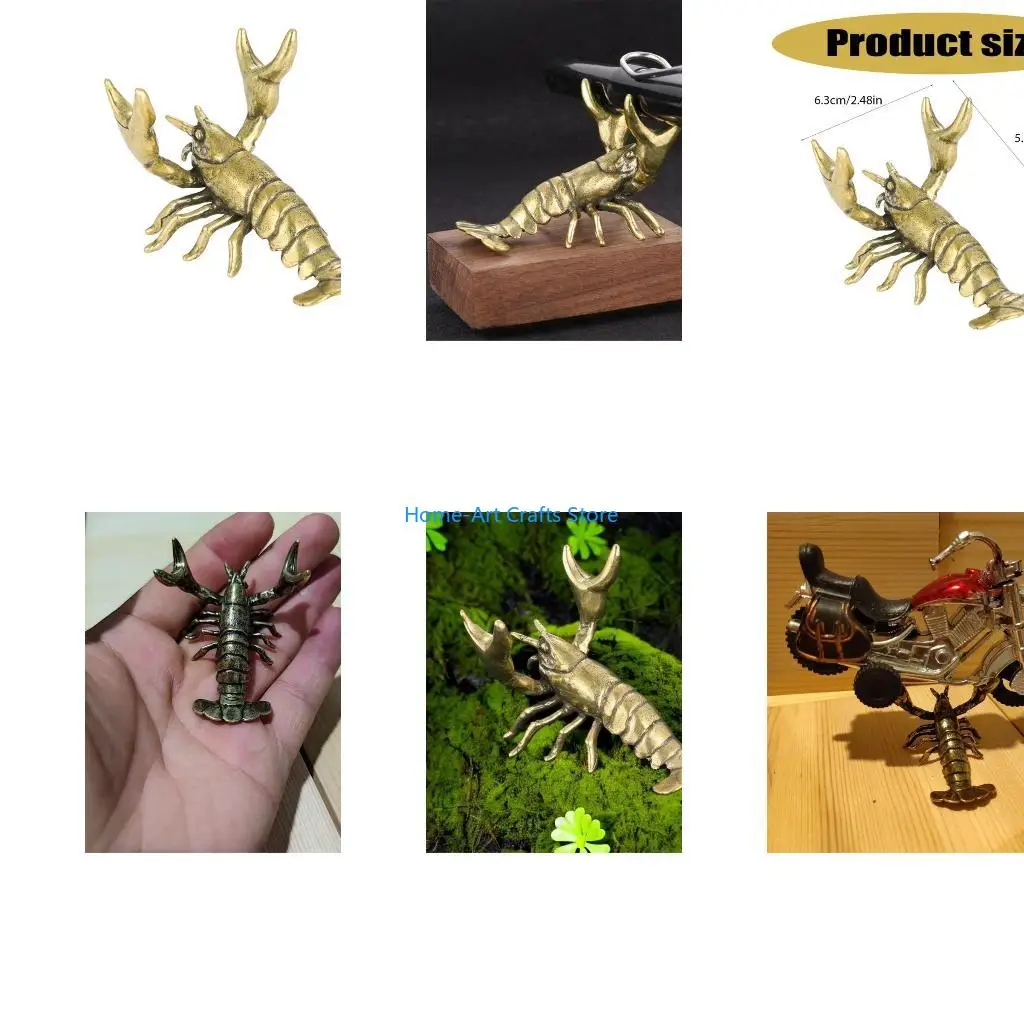 Y3NA Brass Lobsters Figurine Retro Crawfish Satute Pen Holders Home Decorations Decorative Brass Animal Ornament for Office