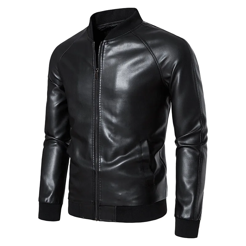 Autumn Winter Velvet Thickened Slim Short Stand-up Collar Leather Jacket Men Korean Version Of Youth Handsome Locomotive Jacket
