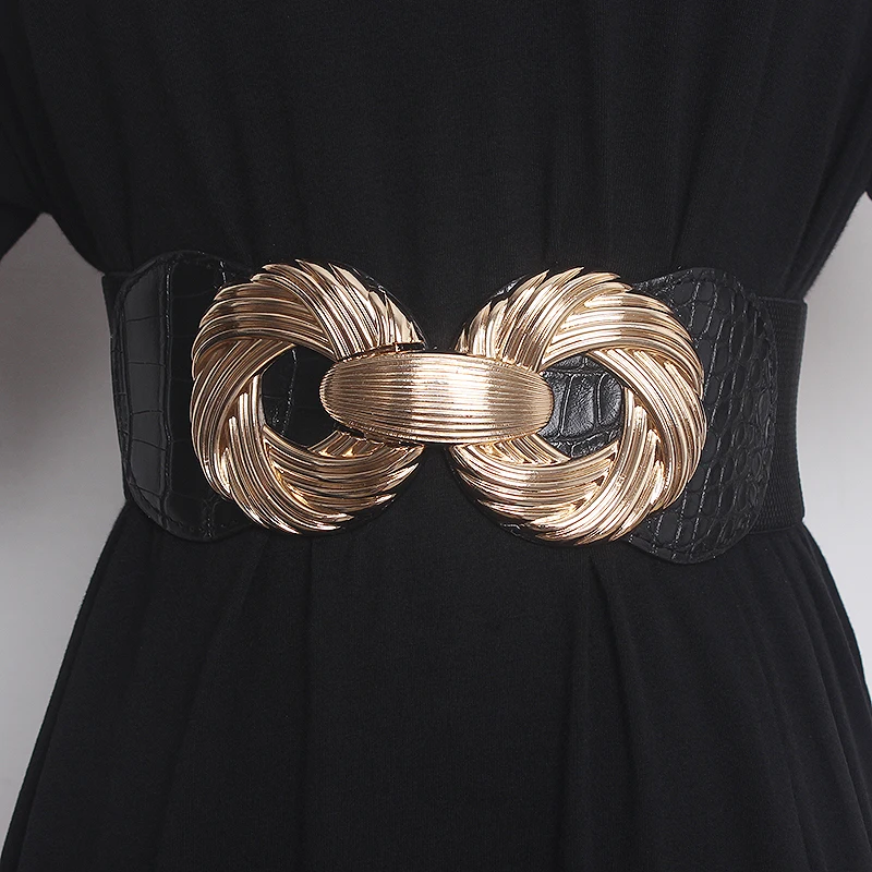 

Women's Runway Fashion PU Leather Elastic Cummerbunds Female Dress Corsets Waistband Belts Decoration Wide Belt TB2565