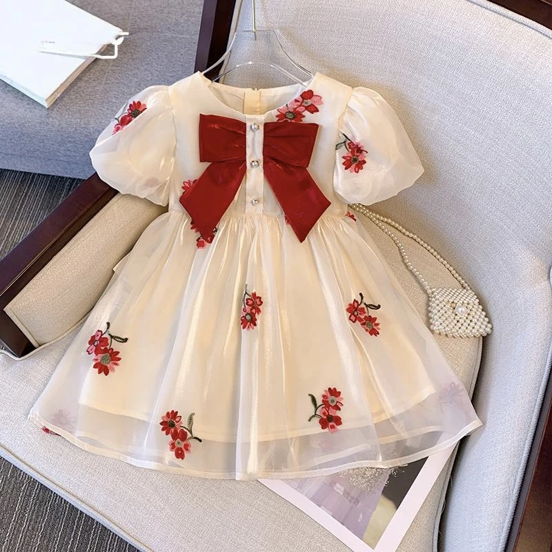 New Clothes Girls 3-8old Summer new princess 90-140 children kids baby bow kids clothes casual dress polyester students lovely