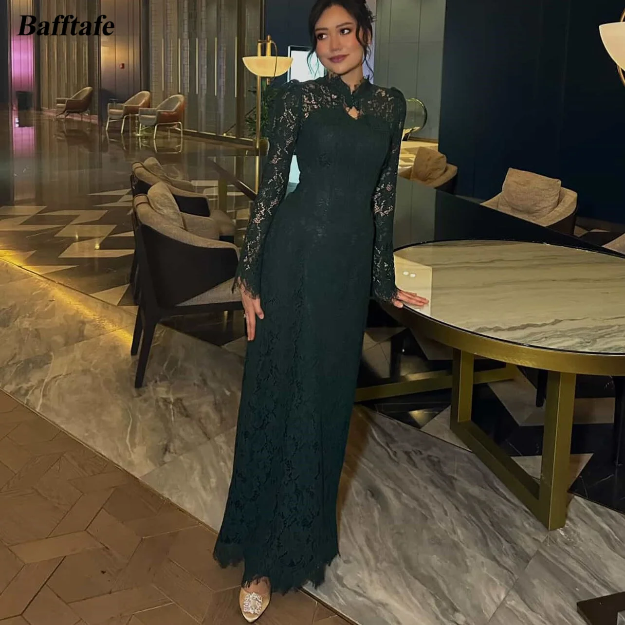 

Bafftafe Оболочка Кружева Индивидуальные платья для выпускного вечера с длинными рукавами Вечерние платья до щиколотки Вечернее платье для особых случаев Женское