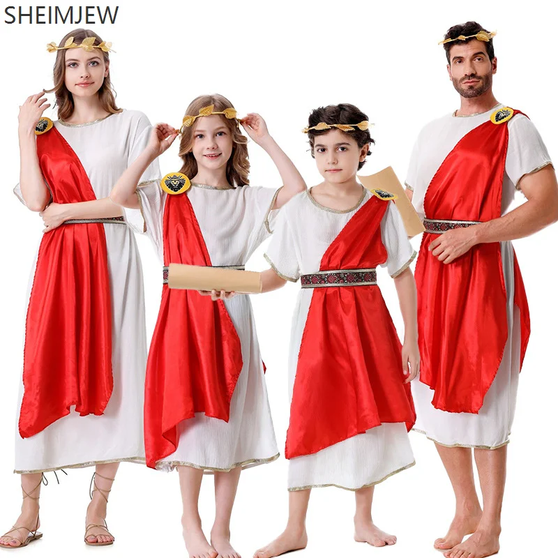 

Ancient Greek Goddess Zeus Family Outfit With Red Shawl Halloween Roman Spartan Warrior Cosplay Costume Unisex Carnival Dress Up