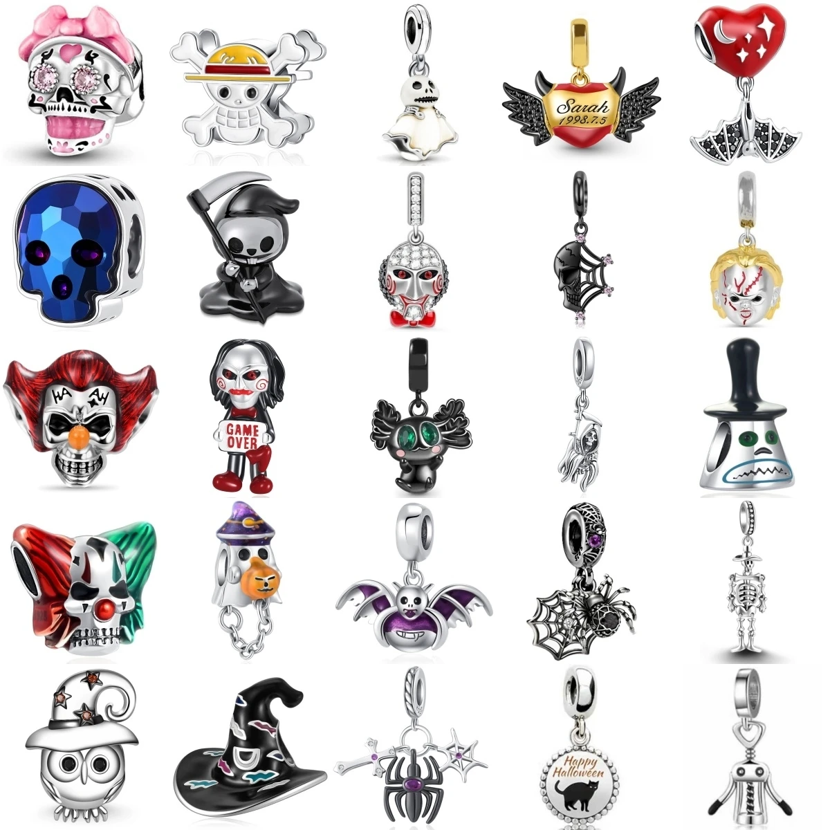 

New 925 Sterling Silver All Saints' Day Skull Bat Spider Pendant Trinket Bead Fit Original Charms Bracelet Jewerly Accessories