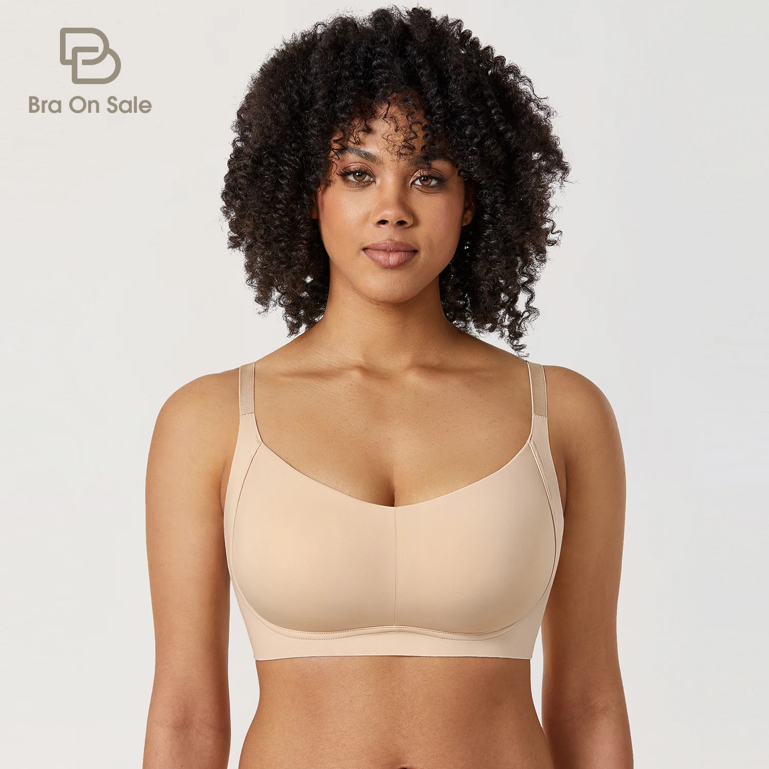 Women\'s Plus Size Wireless Seamless Bra Unlined Full Coverage Smooth Bralette Black Beige