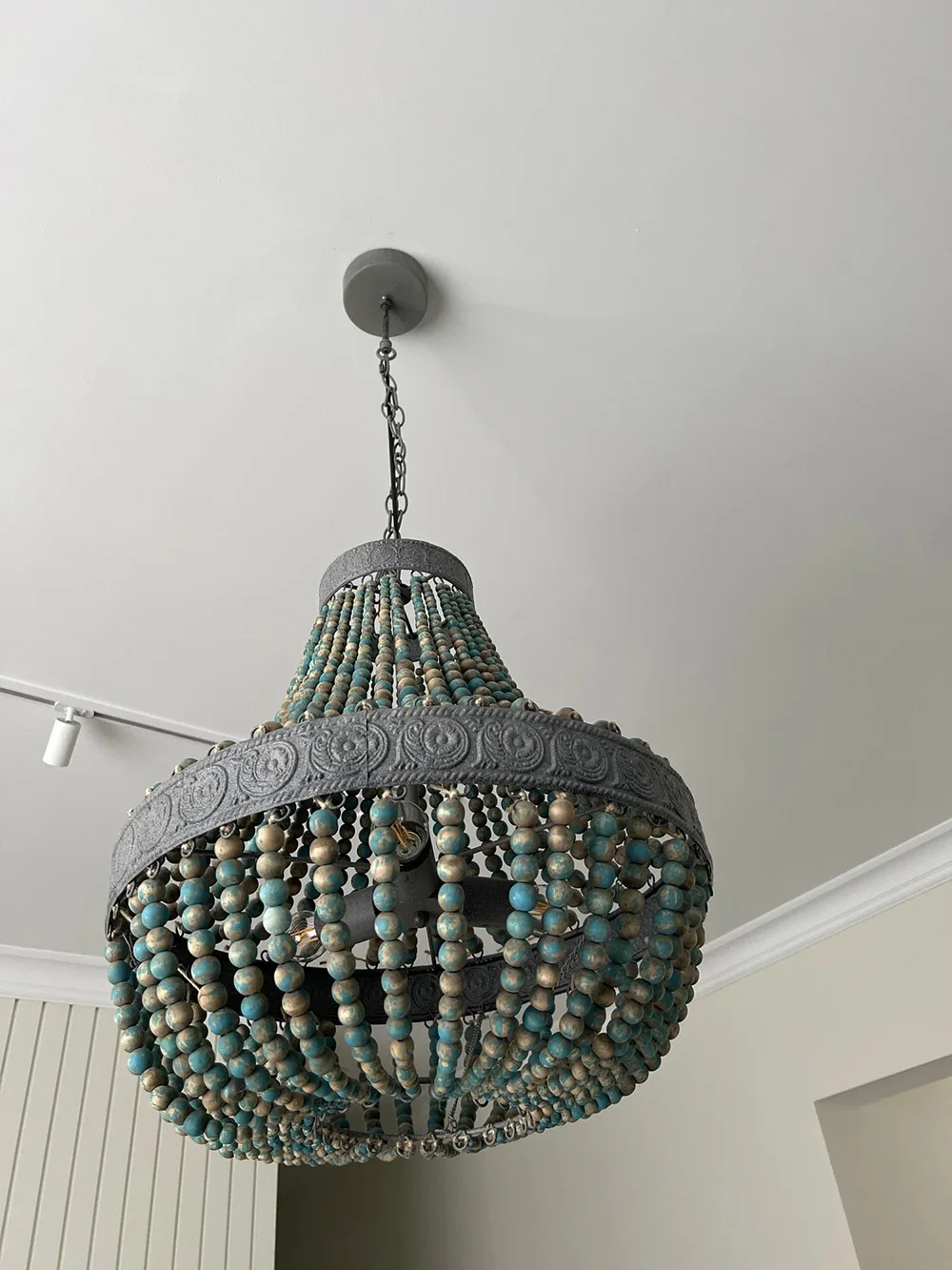 Imagem -06 - Modern Loft Retro Lustre Lustre de Madeira Azul Bead Chandelier Boho Estilo Decor Light Living Room Bedroom Hotel Kitchen Lamp E27