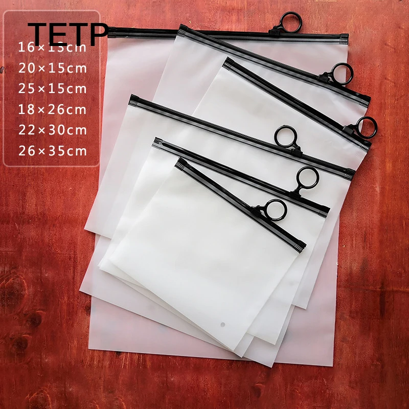 

TETP 50Pcs Frosted Zipper Bag With Black Pull Ring Home For T-shirt Towel Underwear Swimsuit Packaging Storage Organizer Thicken