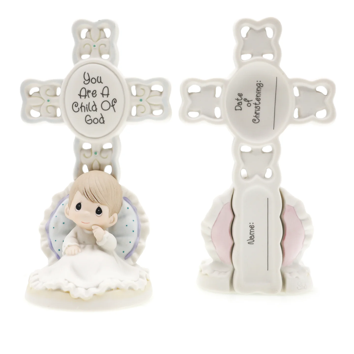 Precious Moments Porcelain Cross Figurine You Are A Child of God Baby Boy Girl Statue Religious Christian Home Decor Ornament
