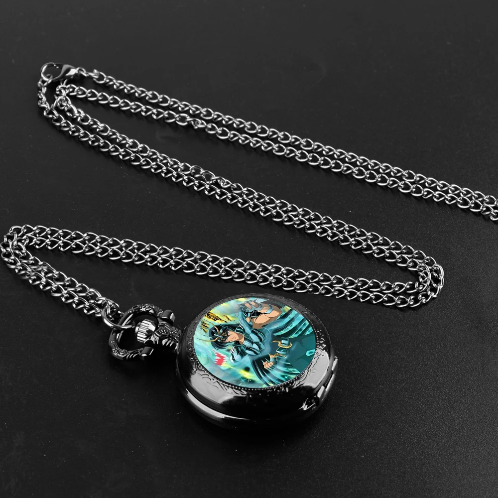 Saint Seiya Design Glass Dome Quartz Pocket Watch With Durable Chain Arabic Numeral Dial For Men And Women Creative Gifts