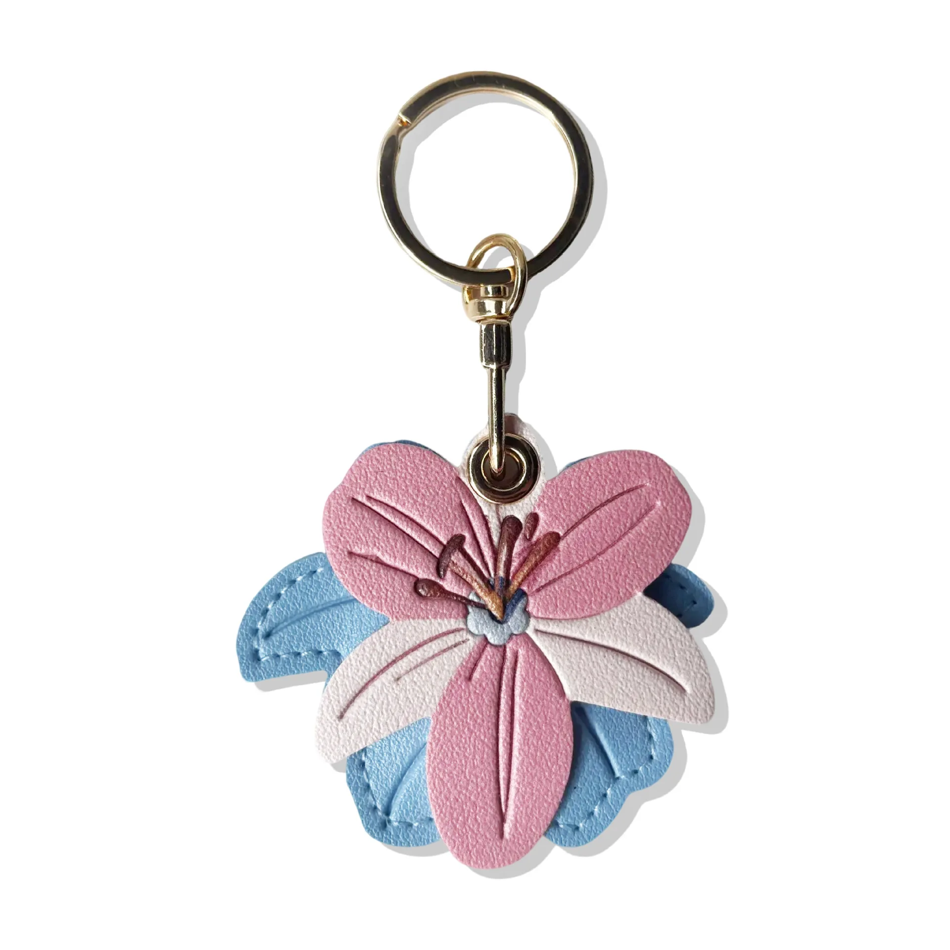 New High-value Lily Pendant Leather Keychain Access Card Holder Airtag Protective Case Gift Bag Pendant Car Key Fob