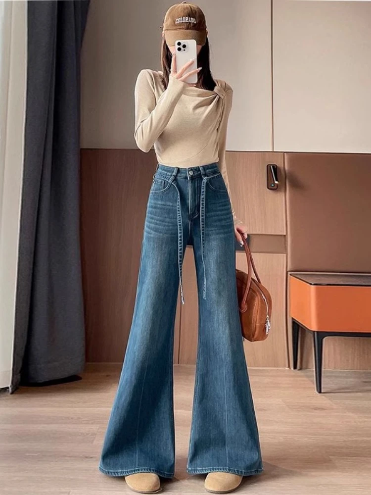

Women's Micro Flared Jeans 2025 New High Waist Loose Fit Slim Elastic Straight Leg Pants High-Quality Denim Flared Pants Female