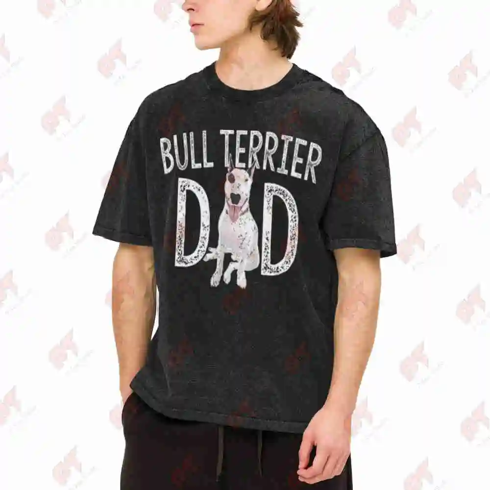 Bull Terrier Dad Father Dog Lover Vintage Washed Tee Pure Cotton T-Shirt