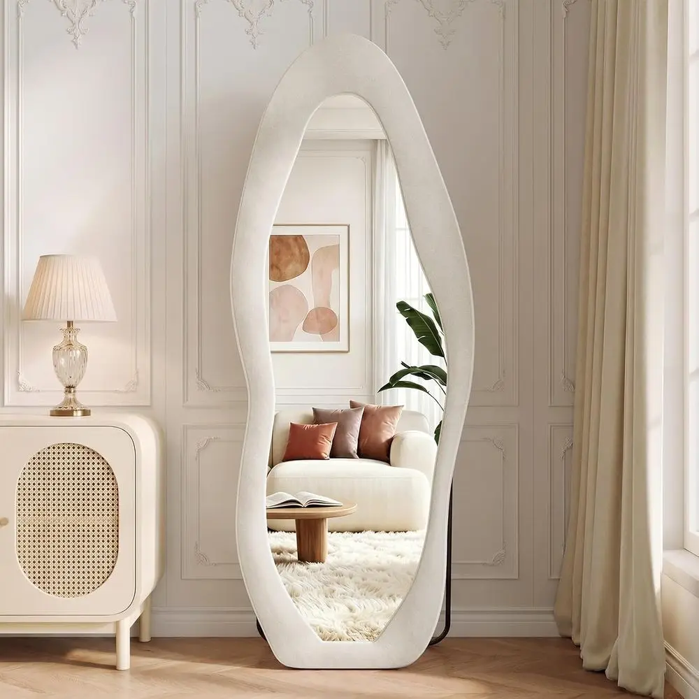 71x30Irregular Mirror ull Length, lannel loor Mirr, ull ody Standing Mirror Wall Mounted with lannel Wrapped e or edroom & Livin