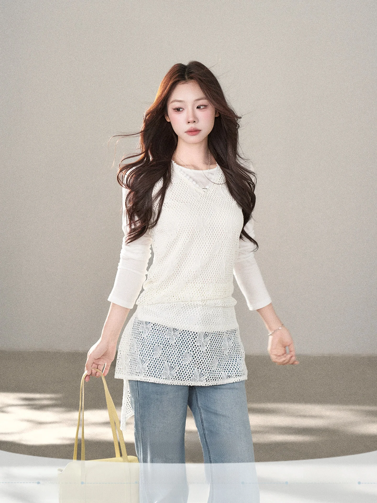 Slim Fit Long Sleeve T-Shirt Set Hollow out Design Women's Fashion Korean Style White Color Block Wild Strawberry Top