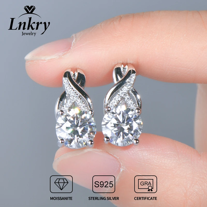 Ln Kry تمرير الماس اختبار 8 مللي متر 2ct مويسانيتي إنفينيتي القرط للنساء 925 فضة هوب القرط مجوهرات حفلات الزفاف