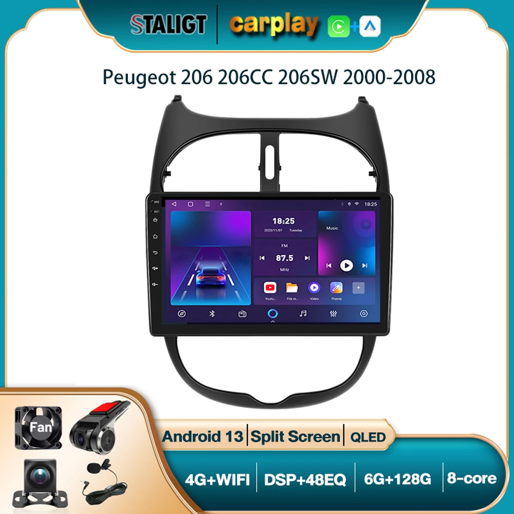 

For Peugeot 206 206CC 206SW 2000-2008 Carplay Android Auto Wireless 8Core Car Radio Multimedia Automotive Video Player 8 Core FM