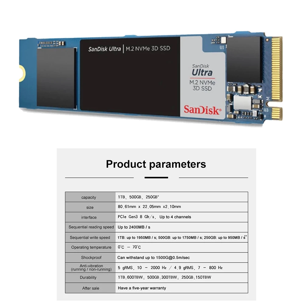 Imagem -06 - Sandisk-disco de Estado Sólido Interno Disco Rígido para Laptop e Desktop 100 Original Ultra M.2 Nvme 3d Ssd 500gb 1tb 2tb m2 2280 Ssd