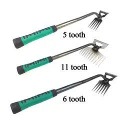 2 In 1 Garden Rake Manual Weed Grass Rooting Tool Puller Shovel 5/6/11 Tooth Weeding Removal Hand Gardening Loose Soil Tool