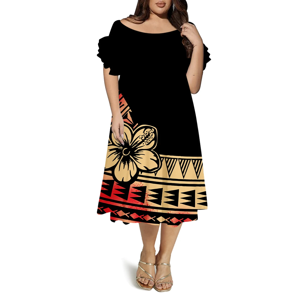 

Свободное и удобное женское платье в стиле ретро с круглым вырезом и короткими рукавами, полинезийское вечернее платье на заказ