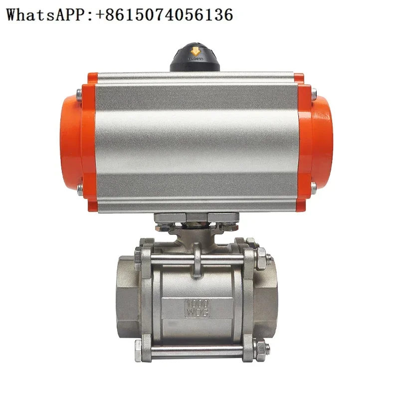 Q611F-16P pneumatic three piece threaded ball valve DN15 20 25 40 threaded stainless steel 304 valve