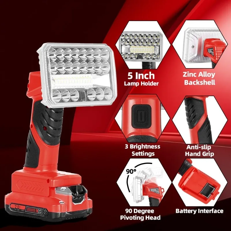 Kabelloses LED-Arbeitslicht für BL1430B/M18/P104/CMCB201 Li-Ionen-Akkus, 2000 Lumen, tragbares Arbeitslicht mit drei Betriebsmodi – Detail 16
