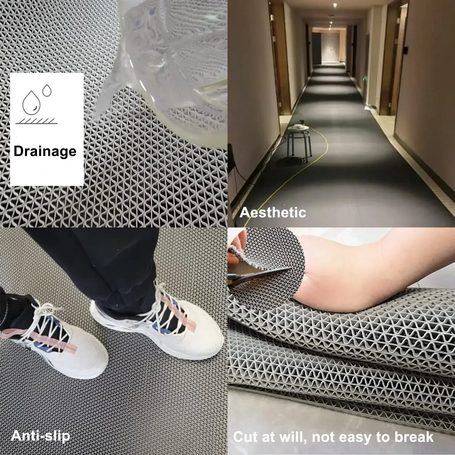 Drainage Non Slip Mat Commercial Floor Mat PVC Drainage Mat Bathroom Pool Floor Mat Mesh Big Hollow Door Mat Roll for Swim Pool
