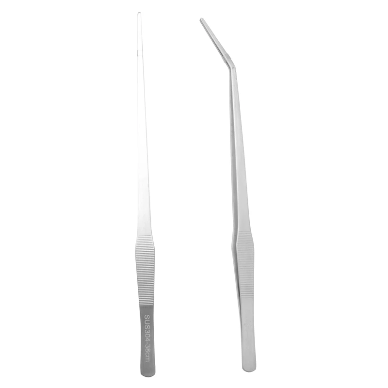 Aquarium Tweezers Extra Long 15 Inches, Liveek Stainless Steel Straight And Curved Tweezers 38Cm Extra Long Tweezers