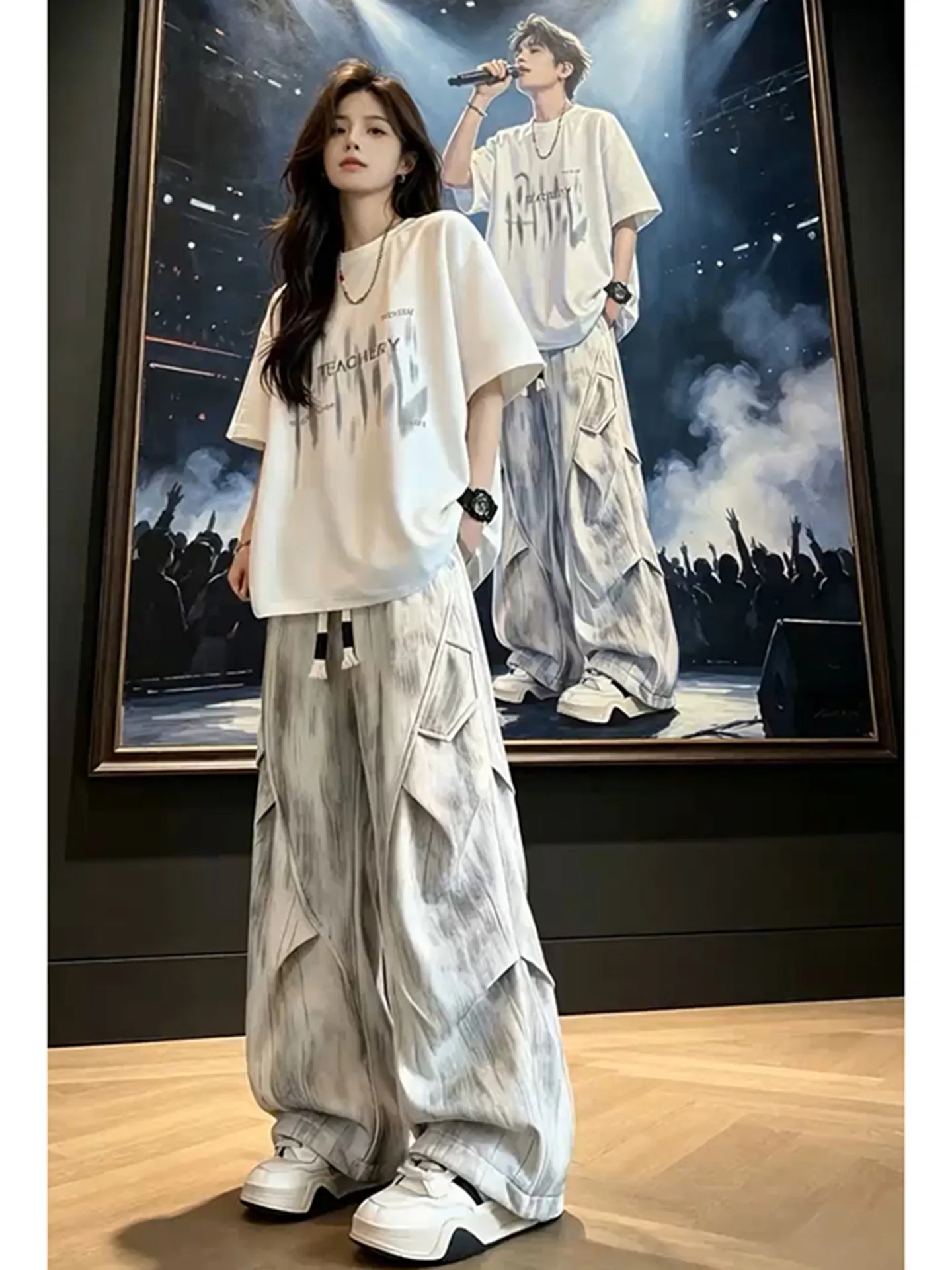 American Style Tie Dye Straight Leg Casual Pants Men's Autumn Loose Fit Comfortable Workwear Trousers Youth Fashion