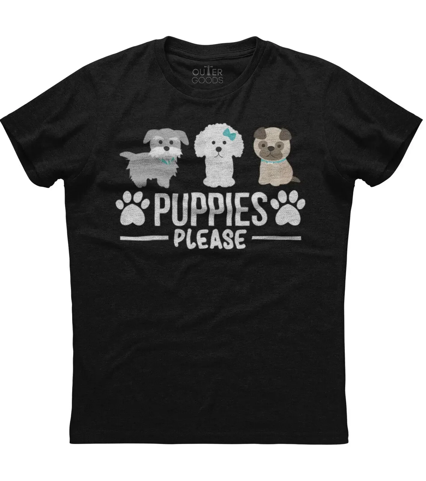 Puppies Please Cute Catoon Dog Printed Mens Short Sleeve New Cotton Black T-shirt
