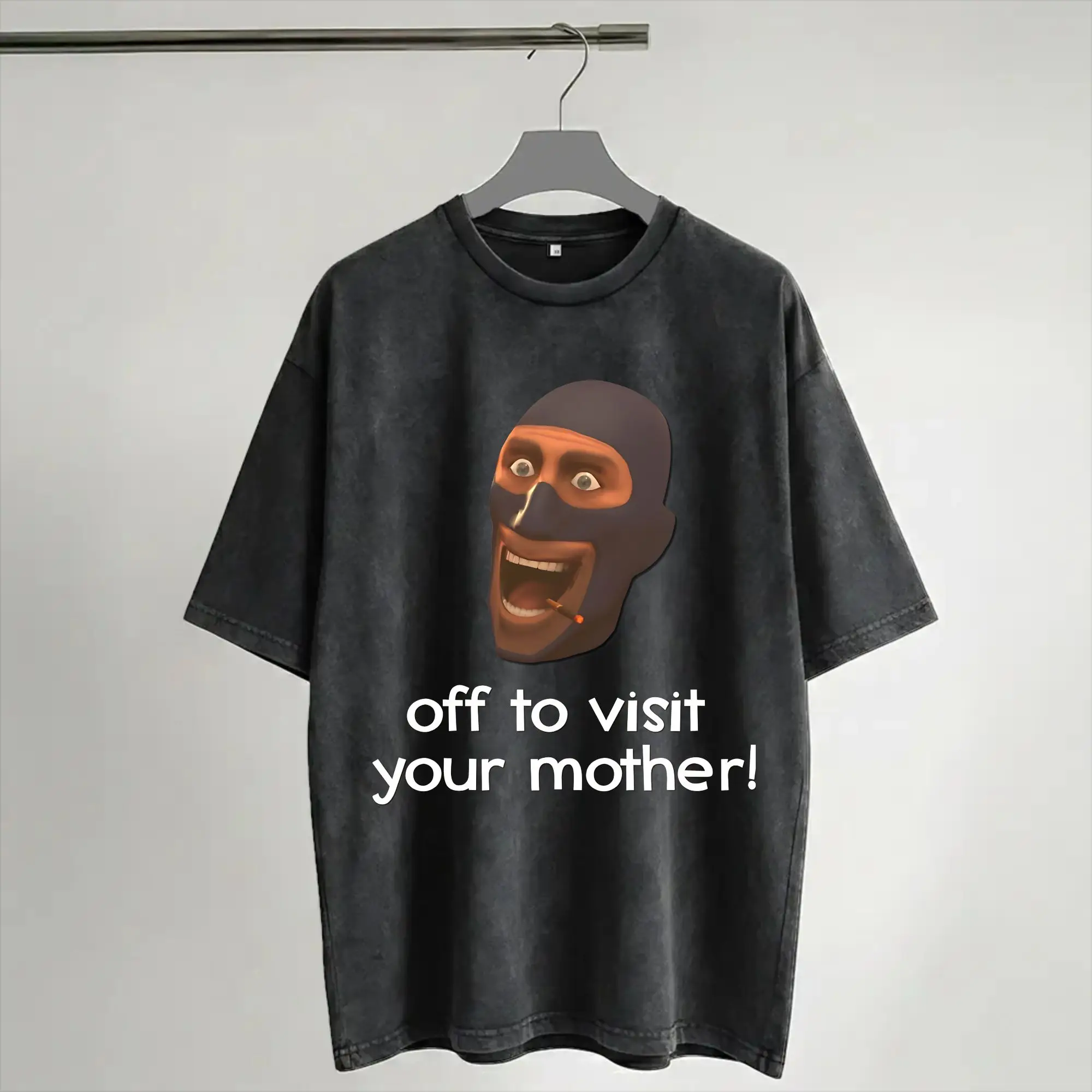 Off to visit your mother - Team Fortress 2  T Shirt Hip Hop Washed Short Sleeve Street T-Shirts  Retro Men Women Streetwear