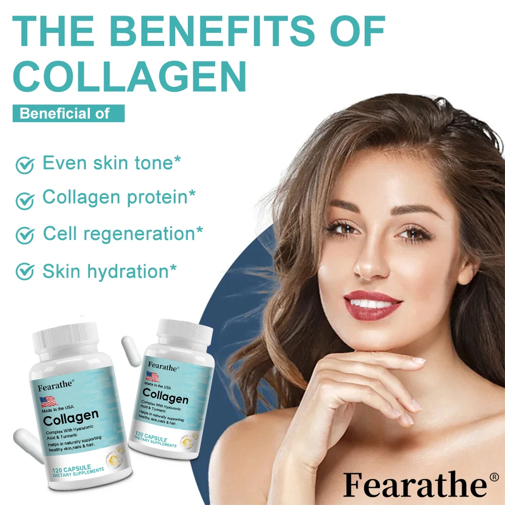 Marine Collagen Plus - with Vitamin E, Vitamin C, Turmeric & Biotin, 1000mg Collagen Type 1, Supports Hair, Nails & Skin, 120 Capsules