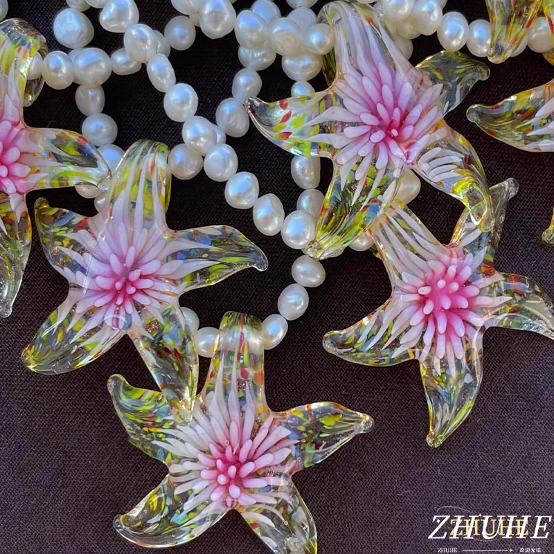 

The Starfish Glass Necklace In A Sweet And Cool Y2K Style Is A Perfect Gift For Women's Jewelry And Accessory Parties
