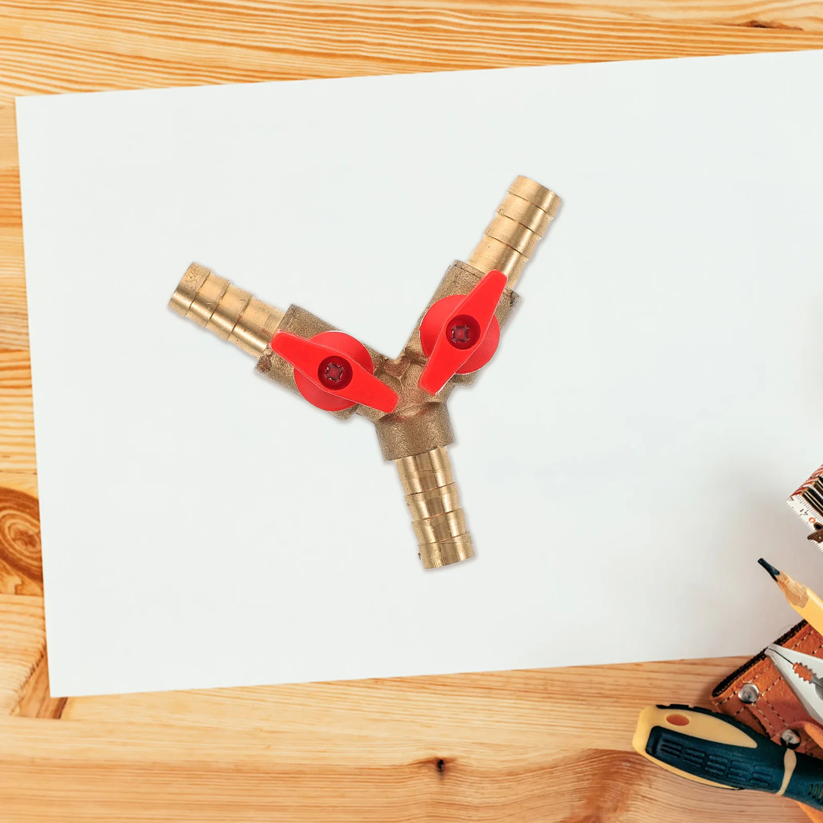 

Copper Y 3-Way Gas Valve 10mm Golden Red Durable Easy Connect Hose Barb Clamp Tee Professional Use Y Shape Three-Way Valve