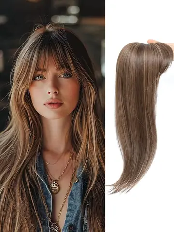 [Bloque de peluca recta de 22 pulgadas] Bloque de peluca sintética recta elegante para mujer de 22 pulgadas, fibra de alta temperatura, marrón claro a negro