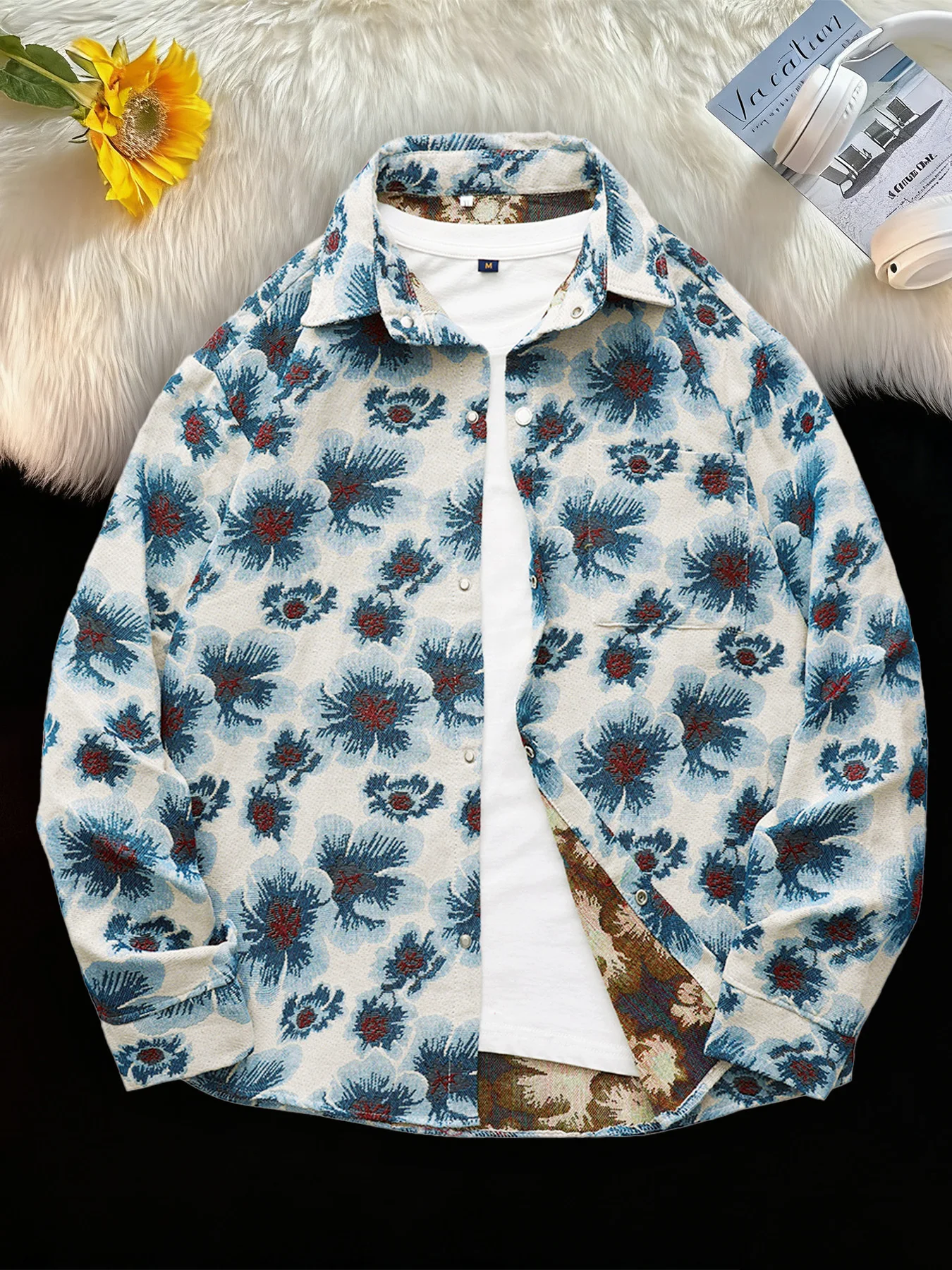 

Men's Long-Sleeve Ink Jacquard Jacket for Spring and Autumn, Retro Niche Versatile Thin Coat, Stylish Casual Jacket