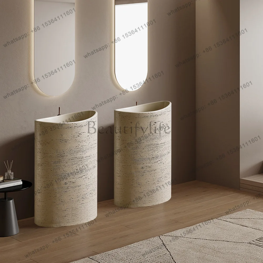 Design Sense Stone-making Pillar Basin B & B Clubhouse Wabi Sandy Wind Travertine Integrated Floor-to-Floor Washbasin