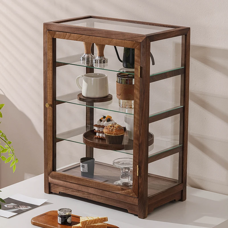 

Solid wood storage cabinet Walnut glass display cabinet Antique jewelry jewelry exhibition Household sundries locker Small