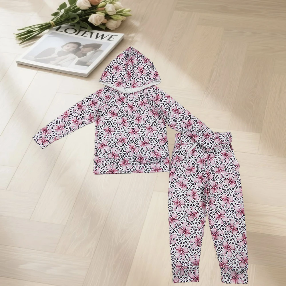 

12.18 Baby Girls Winter Clothes Baby Girls Pink Bows Leopard Hoodies Pockets Legging Pants Clothes Sets