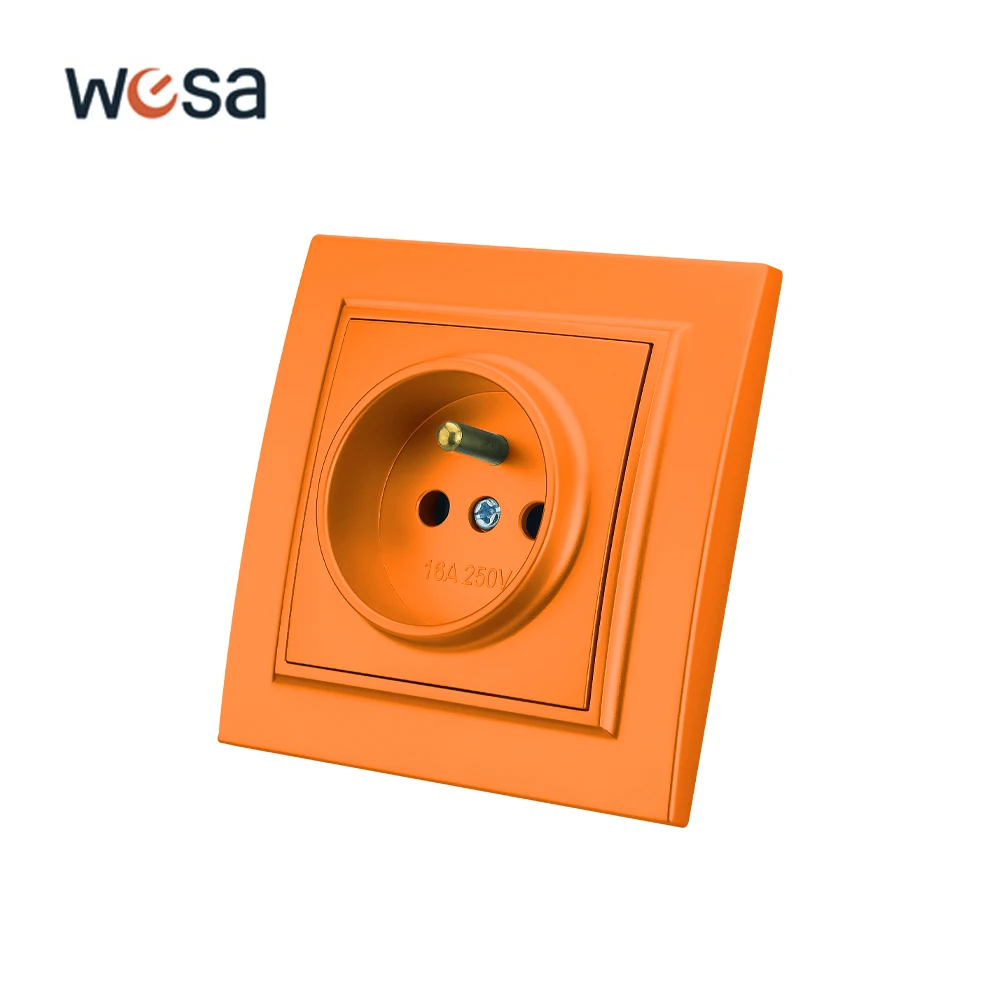 

WESA France Orange Wall Embed Socket Plug Power Socket Electrical Outlett With Ground Flame Retardant Spray Paint Plastic Socket